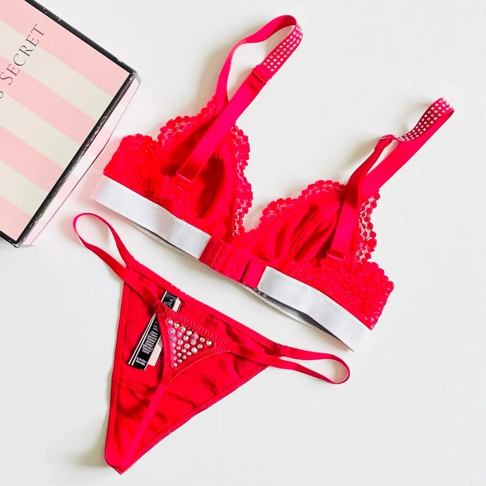 XS SMALL Victoria’s Secret red bling bra set